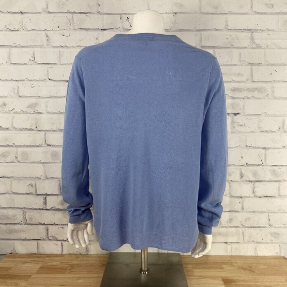 Brooks Brother Sweater Men's Large V-Neck Long Sleeve Blue Linen Blend 346 *FLAW - Picture 7 of 14
